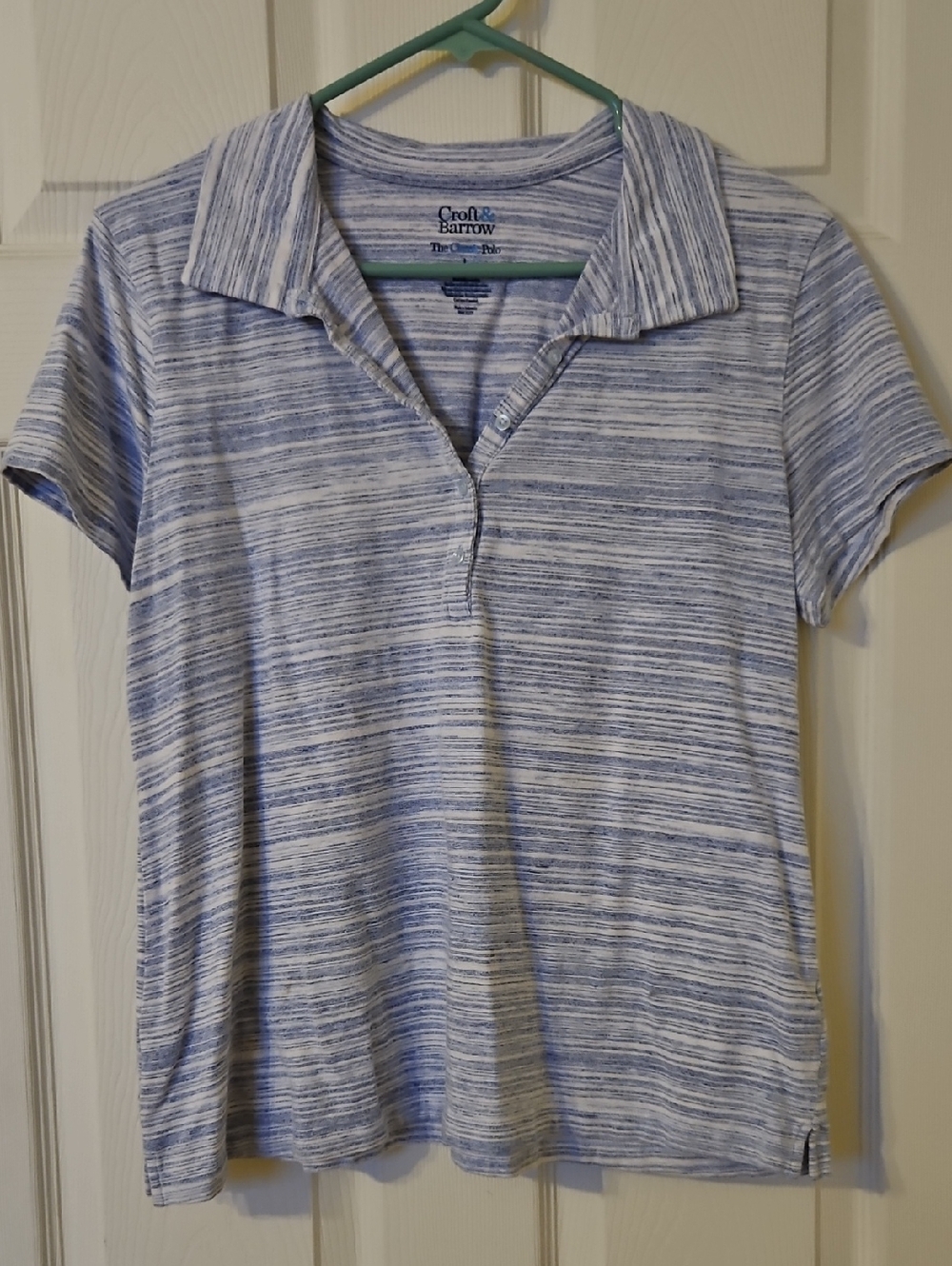 Croft & Barrow Blue-White Heathered Short-Sleeve Polo